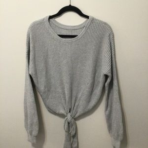 HOLLISTER gray cropped sweater reversible tie front back S Small knit fall girls